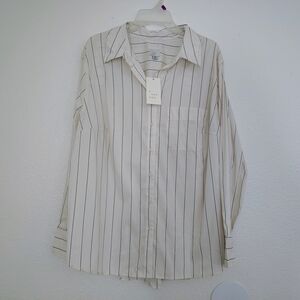 A New Day White Black Stripe Button Down Shirt XXL NWT